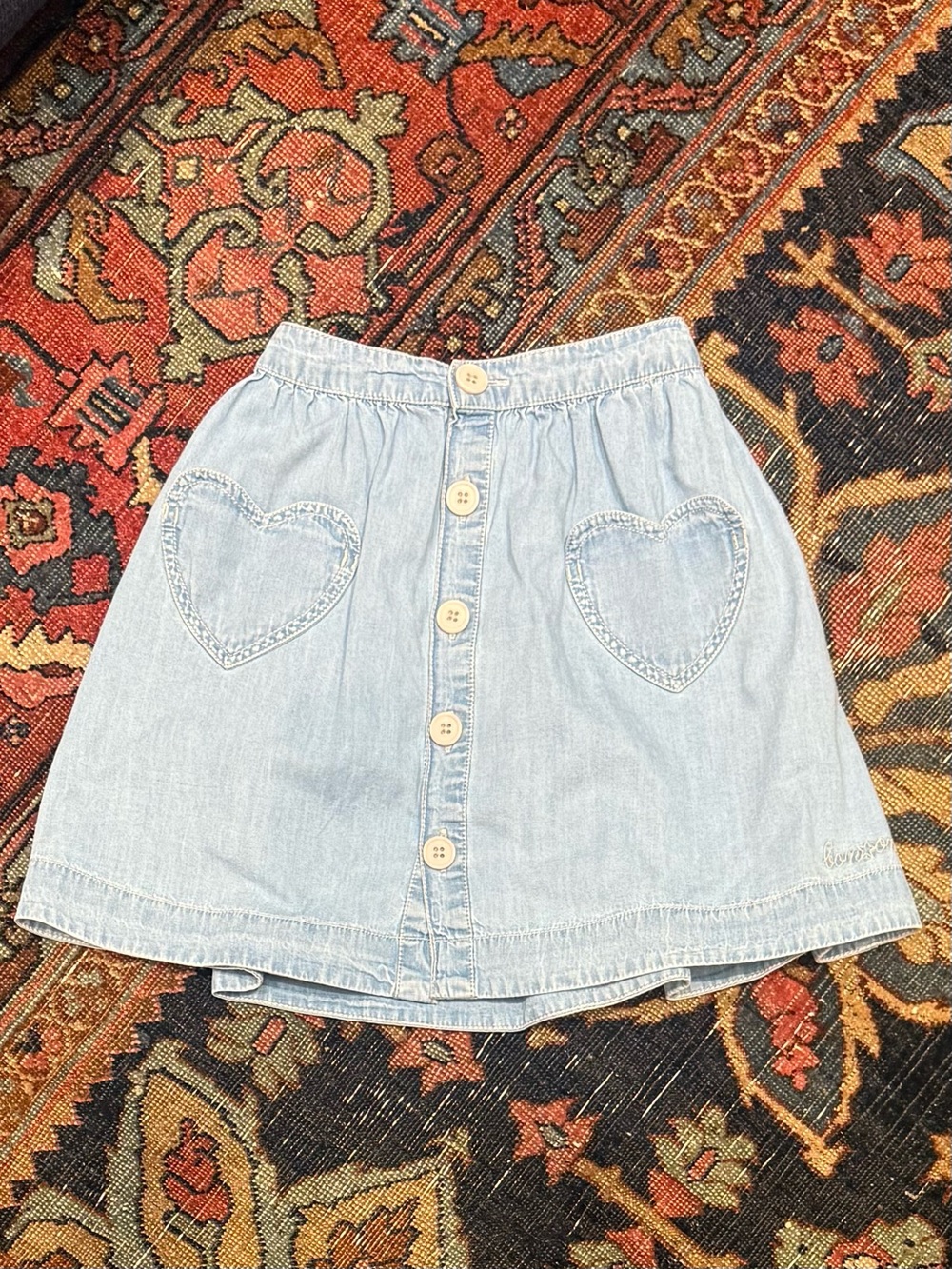 Bonton Pale Blue Denim Skirt with Heart Pockets